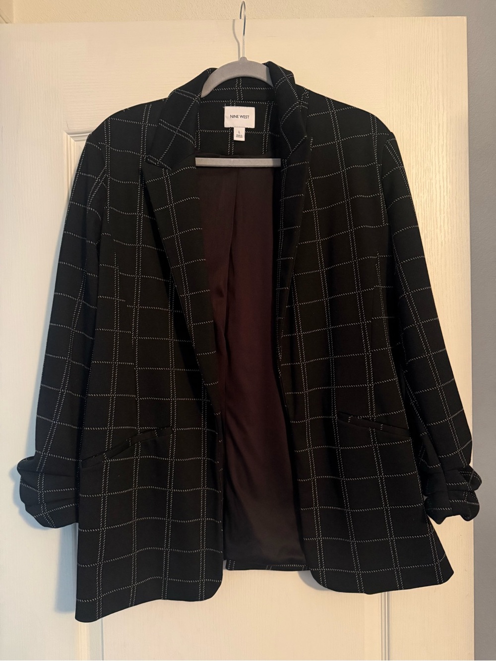 Nine West Black Windowpane Plaid Blazer